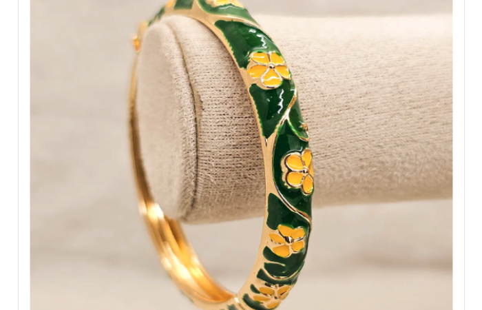 Tk100 Off on Emerald Meadow Enamel Bangle