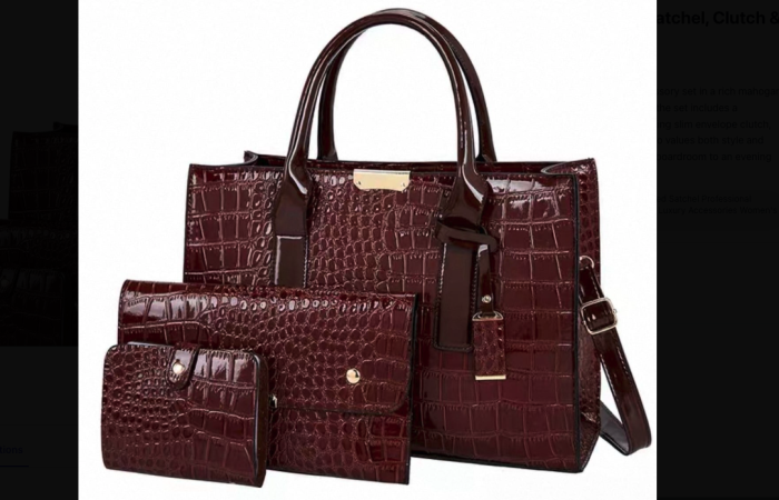 Tk550 Off on Regal Croc-Embossed 3-Piece Satchel, Clutch & Wallet Set