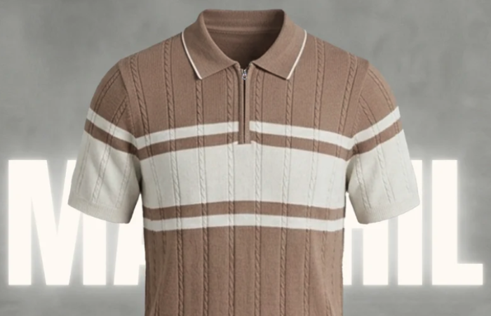25% Off on Light-coffee and white old-money knit polo (OKP-2)
