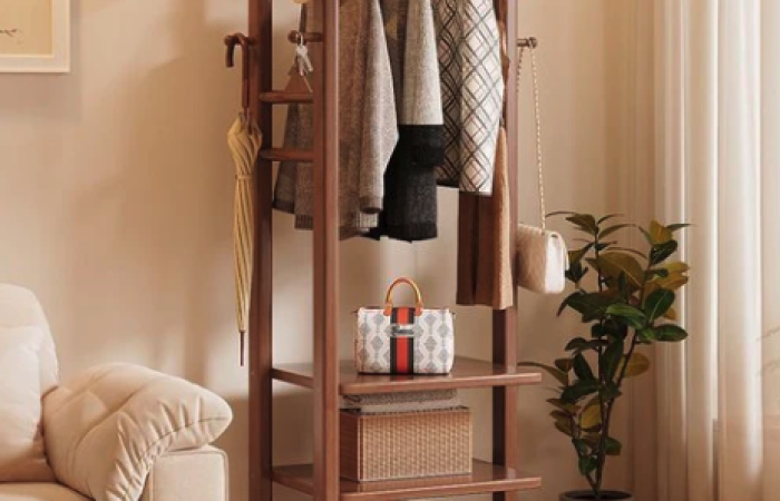 10% OFF on Wooden Multi Layer Alna With 6 Hook And 3 Shelf For Bedroom