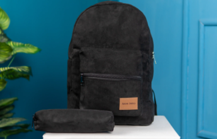 Tk300 Off on Black Velvety Leather Backpack