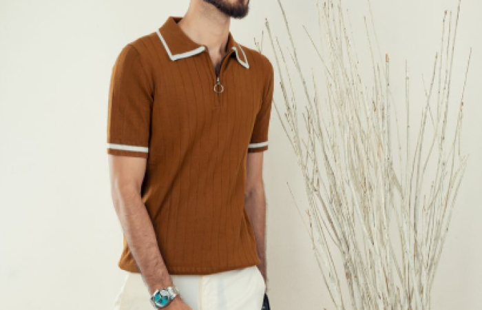 26% Off on BrewKnit | Coffee Textured Knit Polo T-Shirt