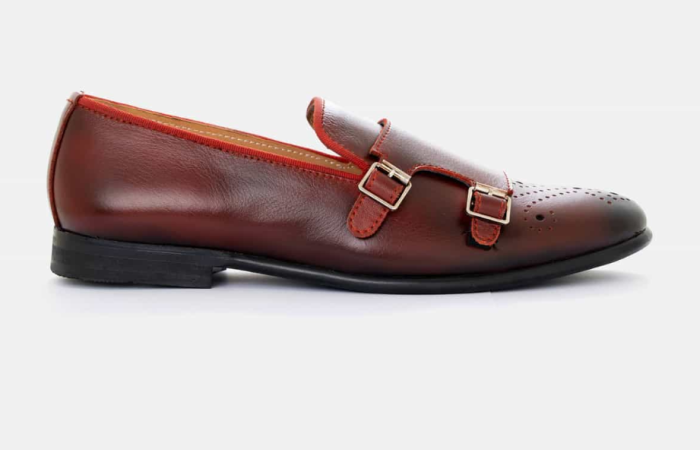 73% Off on Brogue Double Monk Loafer in Burgundy