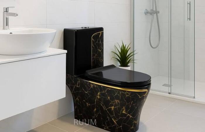 Tk1000 Off on one Piece commode Royal Black & Gold Marble Finish with Jet & Tornado...