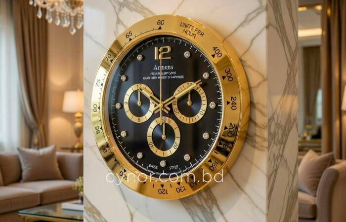 10% Off on High Quality Stainless Steel Body with Chronograph Style Glass Dial Wall Clock