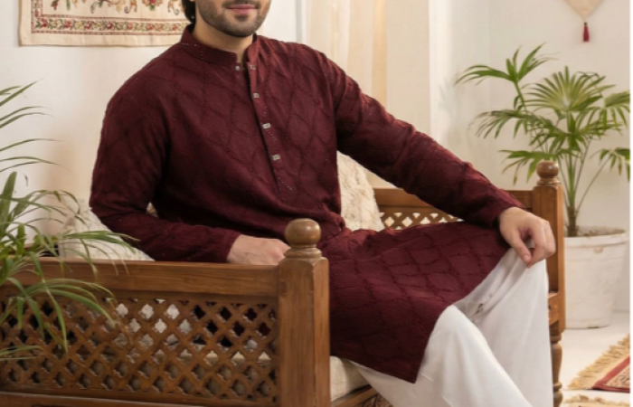 Tk800 Off on Azure Maroon Luxury Textured Premium Cotton Panjabi