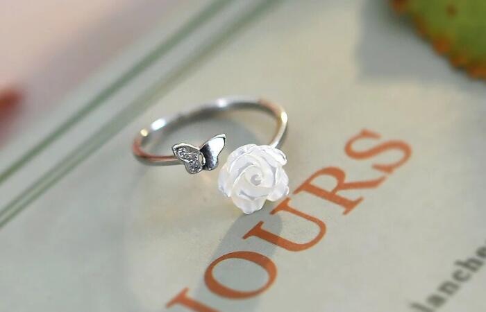 10% Off on Butterfly Ring Jewelry Unique Design Real Pearl Shell Flower Sterling Silver