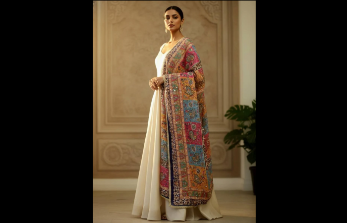 Tk1000 Off on Multicolor Chinon Silk Dupatta with Mirror & Pearl Work