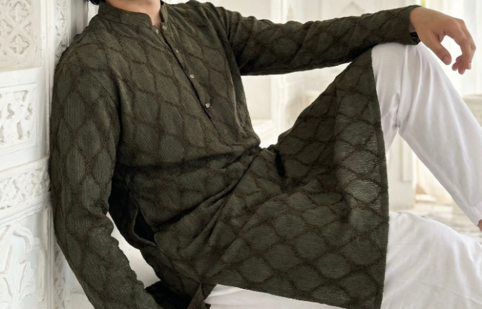 Tk1000 Off on Amazing Olive Luxury Textured Premium Cotton Panjabi