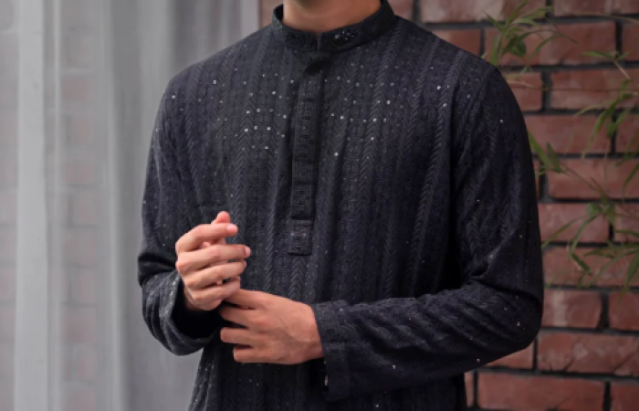 Tk2600 OFF on Reyaan Panjabi in Charcoal Blue