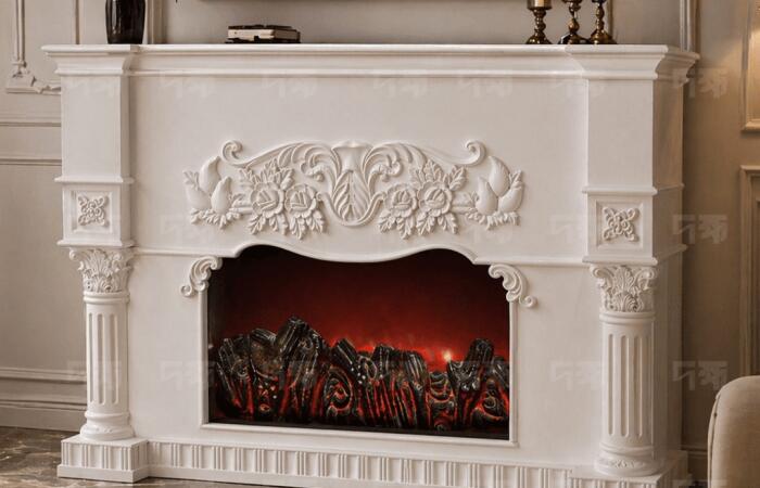 13% OFF on Luxury Antique White Fireplace with Decorative Columns