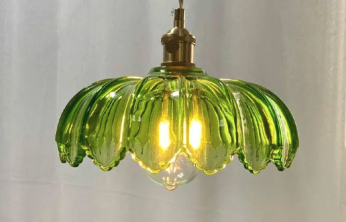 27% OFF on Chandelier Light Bangladesh – Green Glass Flower Hanging Light