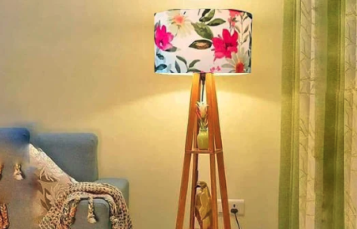 Tk400 Off on Wooden Floor Lamp With Printe Shade, Bulb And Holder