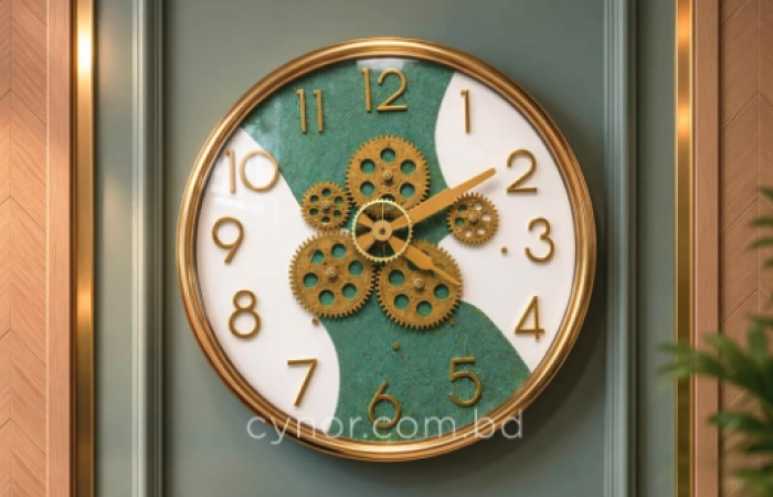 14% Off on Modern Industrial Steampunk Gear Wall Clock Textured Green White Gold Frame
